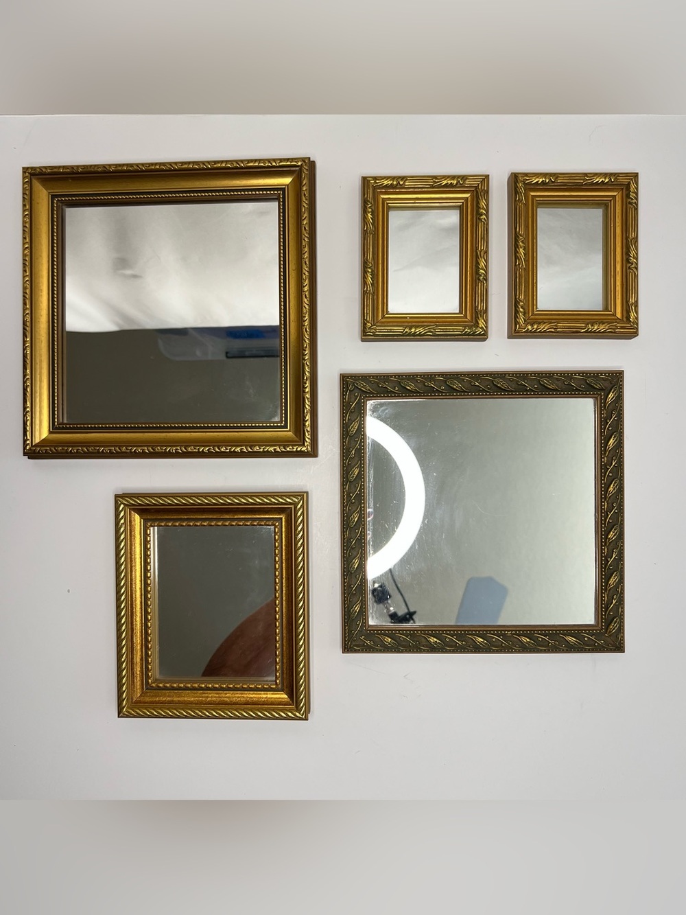 Vintage Gold Framed Decorative Mirrors Set of 5